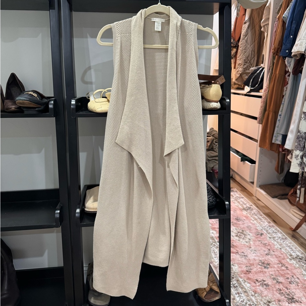 Cream Sleeveless Open Front Cardigan